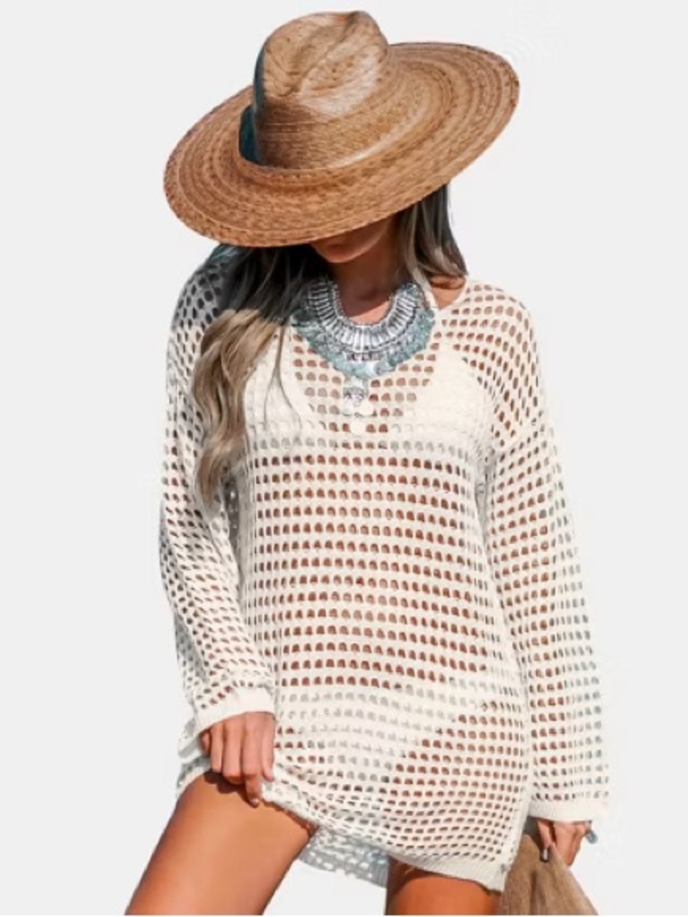 Cupshe Cream Open-Knit Crochet Beach Coverup